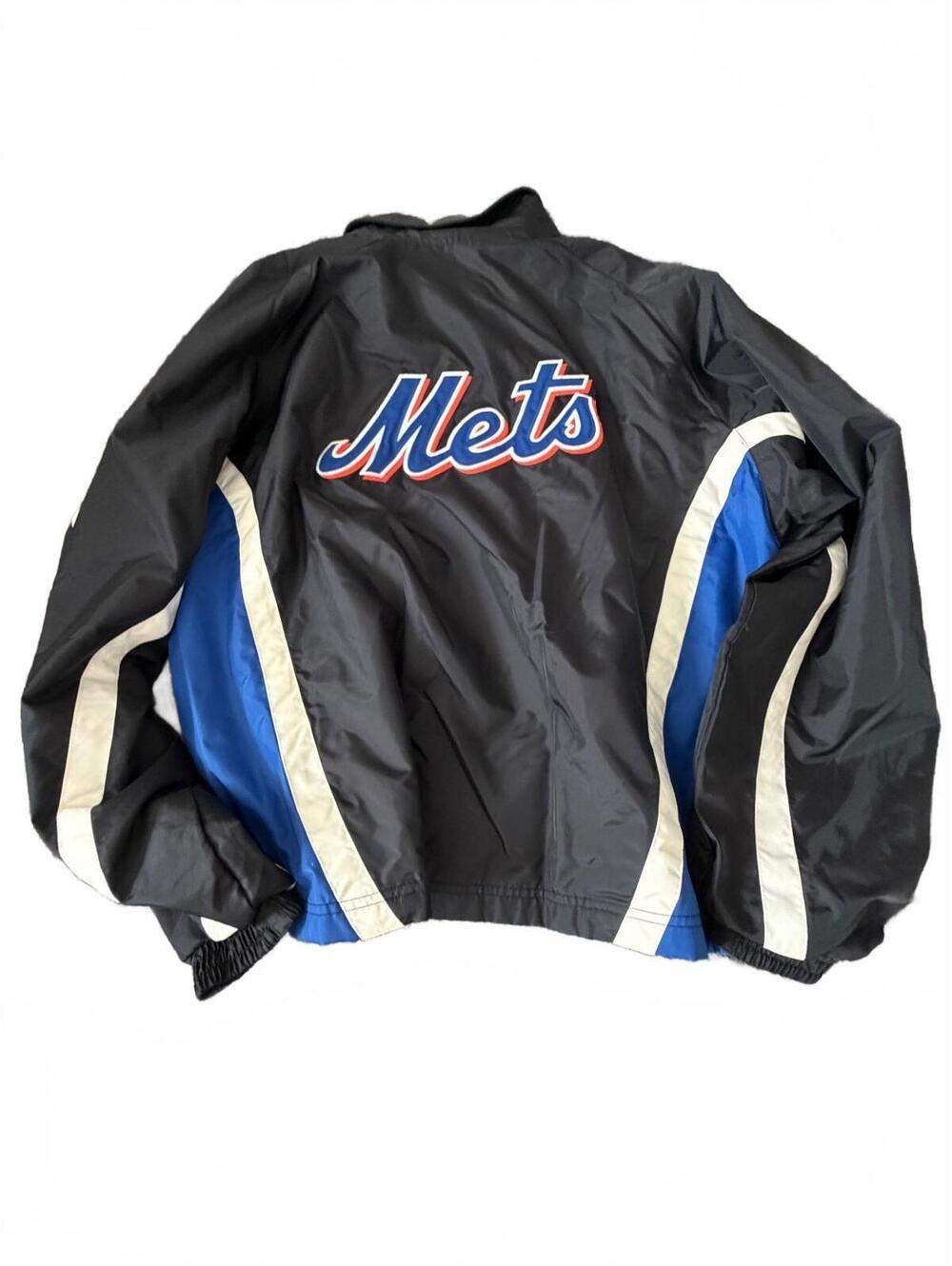 New York Mets Majestic Full Zip Jacket Black Blue MLB Lightweight Large